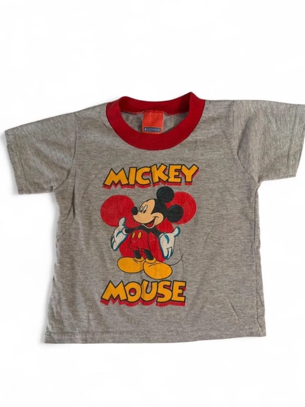 Vintage Disney Mickey Mouse Grey & Red Graphic Tee for Kids